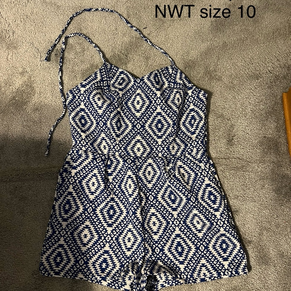 Jack by BB Dakota Blue and White Patterned Romper